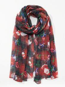 1 条圣诞主题围巾，可爱圣诞老人/雪花/驯鹿/圣诞树数码印花围巾，派对装饰轻便透气围巾