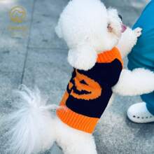 Pets Tale Yin Yang Ghost Face Dog Sweater - Halloween Edition - Orange - View 19