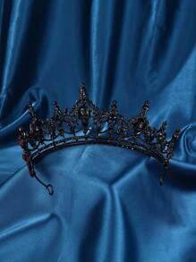 哥特式皇冠黑色骷髅头饰女式女王皇冠女巫头饰适合万圣节服装派对