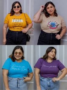 Kit Of 5 Women's Plus Size Blouses, Short Sleeve, Round Neck, Premium Mesh - Nhiều màu - Xem 10