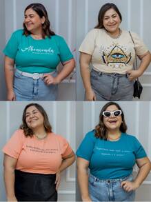 Kit Of 5 Women's Plus Size Blouses, Short Sleeve, Round Neck, Premium Mesh - Nhiều màu - Xem 8