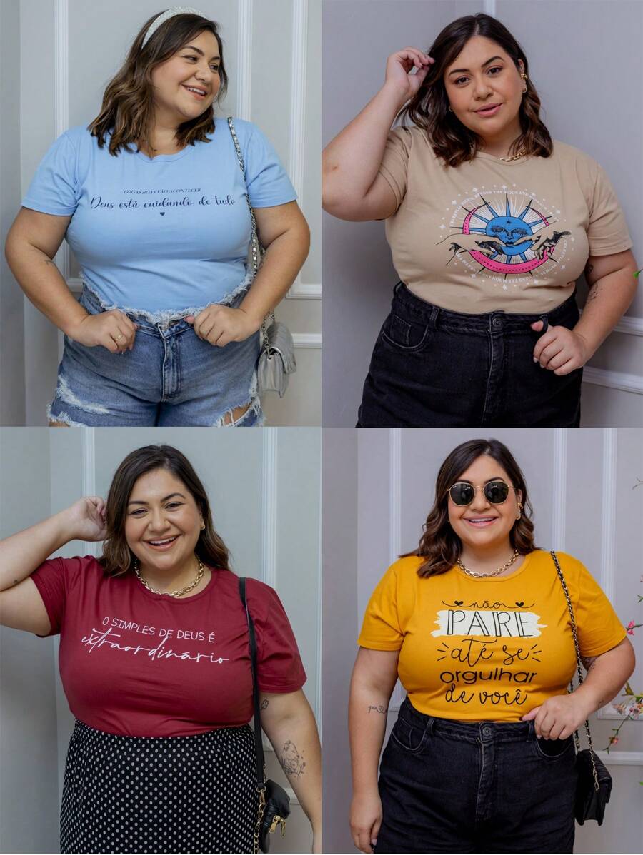 Kit Of 5 Women's Plus Size Blouses, Short Sleeve, Round Neck, Premium Mesh - Nhiều màu - Xem 1