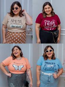 Kit Of 5 Women's Plus Size Blouses, Short Sleeve, Round Neck, Premium Mesh - Nhiều màu - Xem 3