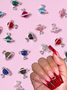 48 piezas/caja de 12 compartimentos Decoraciones de uñas con corazones y estrellas glamorosas, accesorios de arte de uñas de lujo - Adecuado para mujeres y técnicos de uñas, productos esenciales para el cuidado de las uñas, ¡encanto para uñas!