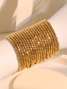 19pcs/Set Gold Faceted Beaded Multi-Layer Stackable Bracelet, Suitable For Women Evening Party And Daily Wear - Gold - View 2