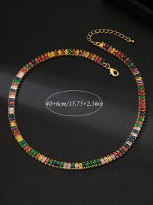 1入復古彩色鋯石項鍊，擁有獨特的甜美涼爽精緻設計 - 彩色方形款 - 查看 4