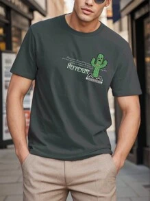 MURAMASA Camiseta con estampado de dibujos animados y letra de hombros caídos - Gris Oscuro - Ver 2