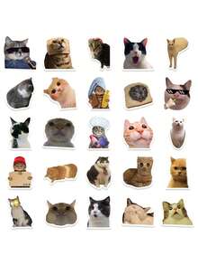 1pc随机颜色50张可爱小猫贴纸，个性创意，小清新，手拿，吉他，笔记本，手机，DIY防水装饰贴/部分配件，颜色，文字，图案，形状随机 - 彩色 - 查看 4