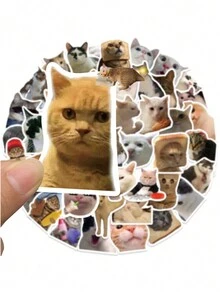 1pc随机颜色50张可爱小猫贴纸，个性创意，小清新，手拿，吉他，笔记本，手机，DIY防水装饰贴/部分配件，颜色，文字，图案，形状随机 - 彩色 - 查看 3