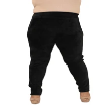 WOMEN'S VELVET COLLAR PANTS KNIFE POCKET HIGH WAIST PLUS SIZE - màu đen - Xem 4