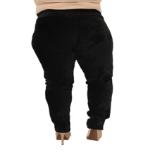 WOMEN'S VELVET COLLAR PANTS KNIFE POCKET HIGH WAIST PLUS SIZE - màu đen - Xem 2