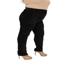 WOMEN'S VELVET COLLAR PANTS KNIFE POCKET HIGH WAIST PLUS SIZE - màu đen - Xem 5