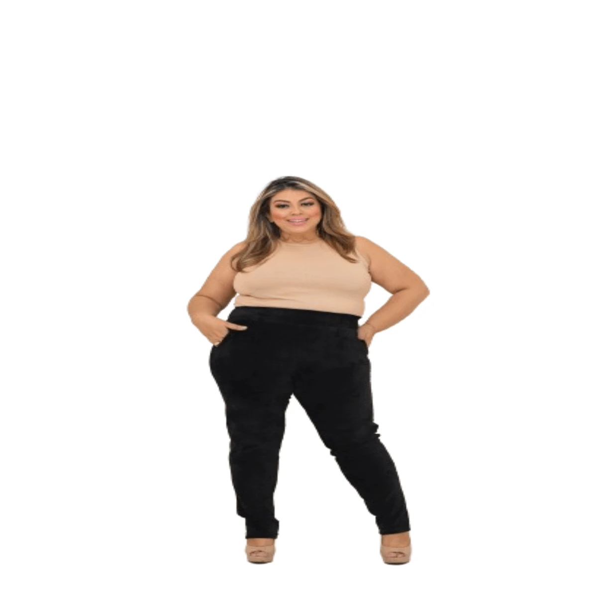 WOMEN'S VELVET COLLAR PANTS KNIFE POCKET HIGH WAIST PLUS SIZE - màu đen - Xem 1