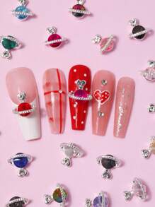 48 piezas/caja de 12 compartimentos Decoraciones de uñas con corazones y estrellas glamorosas, accesorios de arte de uñas de lujo - Adecuado para mujeres y técnicos de uñas, productos esenciales para el cuidado de las uñas, ¡encanto para uñas!