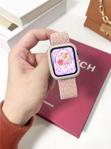 編織彈性 Solo Loop 錶帶 49mm 45mm 44mm 46mm 42mm 41mm 40mm 38mm 男女通用，柔軟尼龍彈性編織腕帶，相容 Ultra 11/10/9/8/7/6/5/4/3/2/1 SE 返校季 - 粉砂帶彩點 - 查看 10