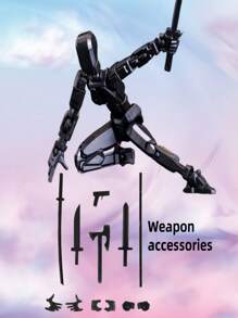 1套全关节模块化可动人偶玩具，包含：人偶+3套手型+长棍+枪+斧+剑+武士刀，可摆出各种炫酷的造型和样式。DIY变形机器人3D打印人体模型绘画模型桌面摆件，幸运13机甲风格人物减压玩具，趣味礼物，帅气手办 - 彩色 - 查看 4