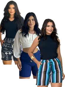 Female Short - trơn màu xanh/sọc/hoa - Xem 1