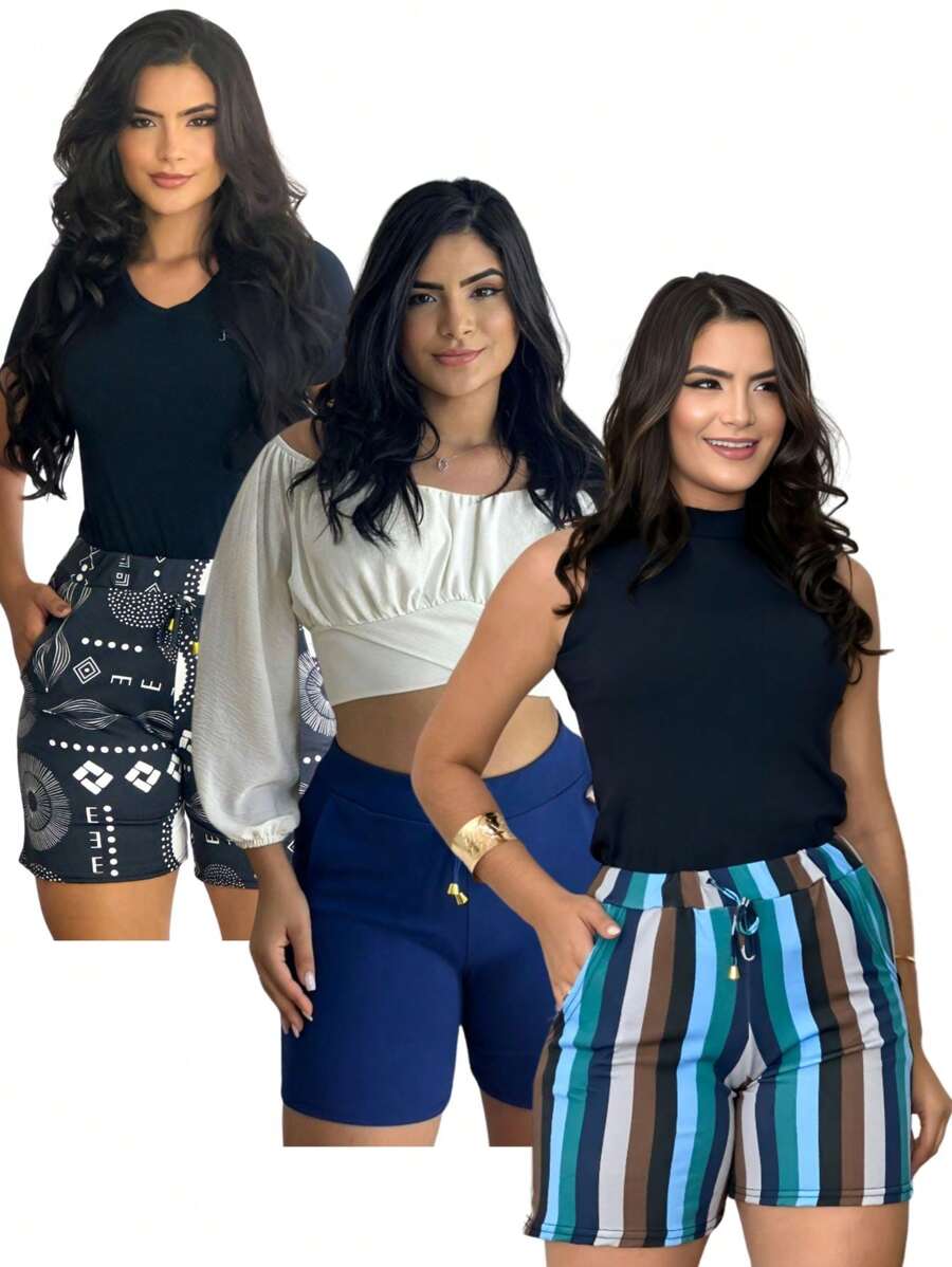 Female Short - trơn màu xanh/sọc/hoa - Xem 1