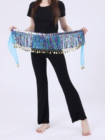 Women's Sweet Bellydance Hip Scarf With Gold Coins Skirts Wrap Noisy