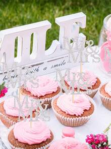 12 chiếc tăm cắm bánh cupcake hình ông bà lấp lánh vàng dùng để trang trí bánh cupcake cho tiệc cưới, tiệc mừng cô dâu, Giáng sinh - Bạc - Xem 4
