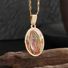 SeuSuk Stainless Steel  Vintage Style Guadeloupe Catholic  Virgin Mary Scapular Pendant Necklace For Men And Women - Yellow Gold - View 1