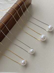 1 szt. Modny naszyjnik z pojedynczą perłą imitującą muszlę ze srebra próby 925 w klasycznym, słodkim stylu, do codziennej dekoracji AYN813