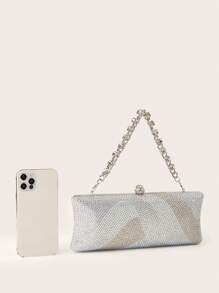 Long Form Glitter Bling,Shiny Glamorous,Elegant,Exquisite Rhinestone Decor Box Bag Glamorous Handbag,Evening Bag For Party Girl,Woman,For Female Perfect For Party,Wedding,Prom,Dinner/Banquet,Best Gift For Women, Perfect For Party Wedding Prom Dinner/Banquet, Matching With Holiday Party Dress Evening Dress & Sequin Dress - Silver - View 5