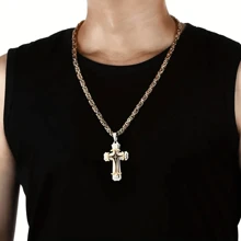 2pcs/Set Men's Retro Cross Pendant Necklace And Simple Bracelet, Stainless Steel Jewelry Set For Men - Gradient Gold - View 5