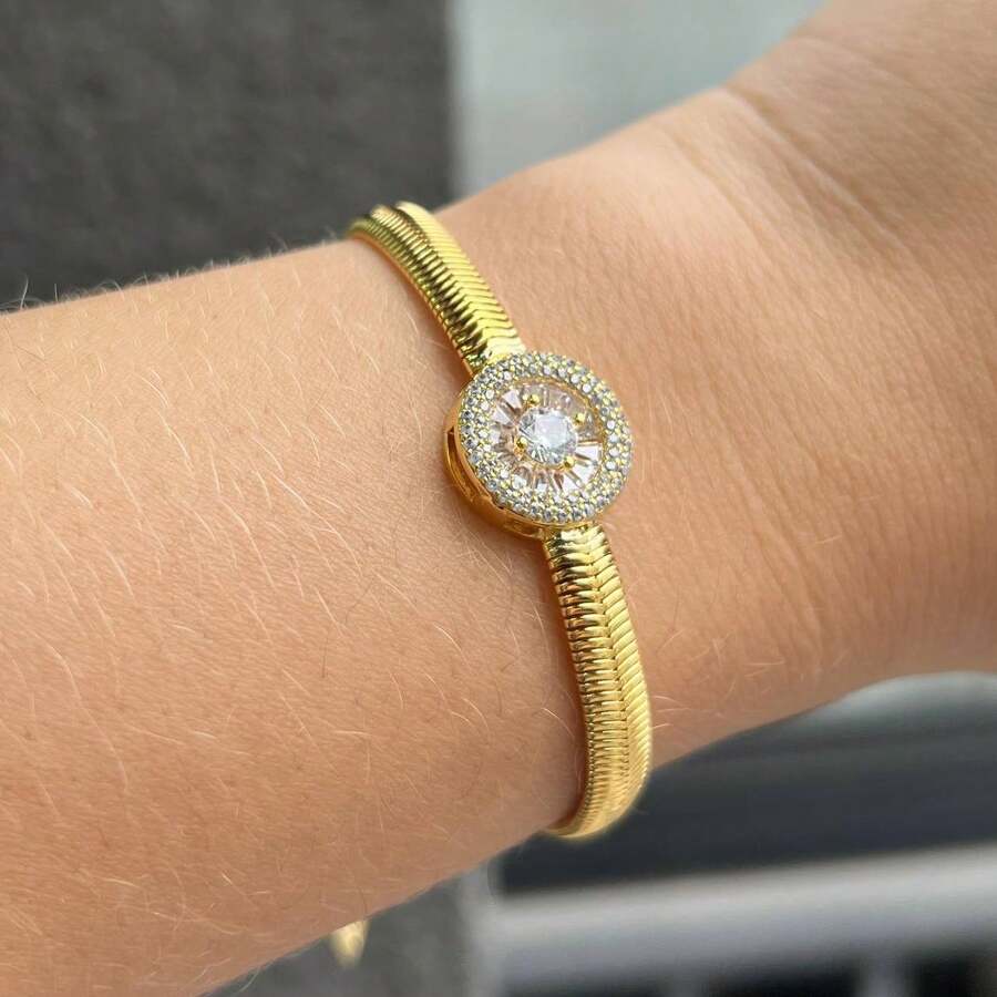 Venetian Bracelet With Pizza Pendant Set In 18k Gold Plated Zirconia - Vàng - Xem 1