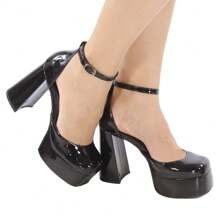 Women's Sandal Varnish Half Paw Fashion Evangelical Thick Heel 12cm Modern Luxury Non-Slip - 黑色 - 查看 1