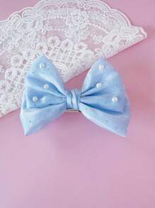 1pc Cute & Sweet Rhinestone Bow Decor Hair Clip For Girls (Shipped Without Card) - Blue - View 2