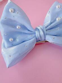 1pc Cute & Sweet Rhinestone Bow Decor Hair Clip For Girls (Shipped Without Card) - Blue - View 3