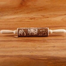 1pc Wooden Christmas Embossed Rolling Pin, Christmas Deer, Snowflakes, Snowman, Xmas Bells, Canes, Ice Boots Pattern Xmas Cookie Mold For Baking Tools Christmas Decorations Christmas Decor Christmas Gifts Christmas Party Supplies