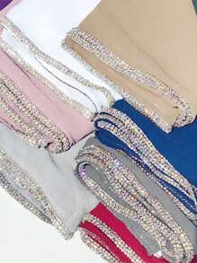 1 件装女士头巾全新纯色奢华雪纺水钻链条围巾纯色披肩真丝围巾头巾头带长袍配饰面纱服装