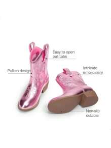 Girls Cowboy Cowgirl Boots Mid Calf Boots Western Removable Fold Over Embroidered Fashion Star-Shaped Decoration - 粉色 - 查看 9