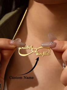 Custom Jewelry Stainless Steel Customized Name Pendant For Women Gold Color Double Names Heart Shape Necklace Personalized Box Chain Necklace Valentine's Day Birthday Gift Anniversary Accessories Gift Valentines - Gold - View 2