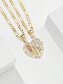 1pc Elegant & Simple Copper Zirconia Embedded Virgin Mary & St. Jude Affectionate Heart Shaped Pendant Necklace, Best Wishes Gift Box, Suitable For Friends, Daily & Holiday Wear, Prayer Valentines,Mom,Mother,Mother's Day,Gift