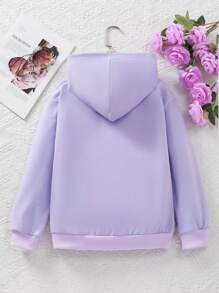 Tween 女童秋冬季长袖连帽带口袋蝴蝶心形印花运动衫拉链女童夹克