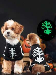 1 件宠物万圣节宠物服装万圣节派对节日四条腿搞笑骷髅变形连衣裙紧身衣夜光、有趣的猫狗角色扮演服装、宠物万圣节派对服装 - 彩色 - 查看 3