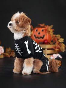 1 件宠物万圣节宠物服装万圣节派对节日四条腿搞笑骷髅变形连衣裙紧身衣夜光、有趣的猫狗角色扮演服装、宠物万圣节派对服装 - 彩色 - 查看 9