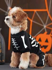 1 件宠物万圣节宠物服装万圣节派对节日四条腿搞笑骷髅变形连衣裙紧身衣夜光、有趣的猫狗角色扮演服装、宠物万圣节派对服装 - 彩色 - 查看 5
