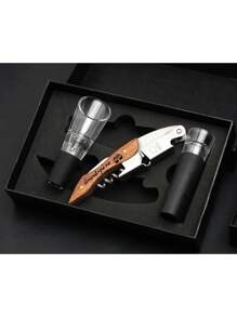 Personalisierter gravierter Weinflaschen-Öffner aus rostfreiem Stahl mit stabilem Holzgriff, Korkenzieher, Stopfen, Dekanter-Ausgießer, Weinzubehör in Geschenkbox, Individuelles Hochzeits- oder Geburtstags-Geschenk für Weinliebhaber, Bar-Keeper, Best Man, Trauzeugen