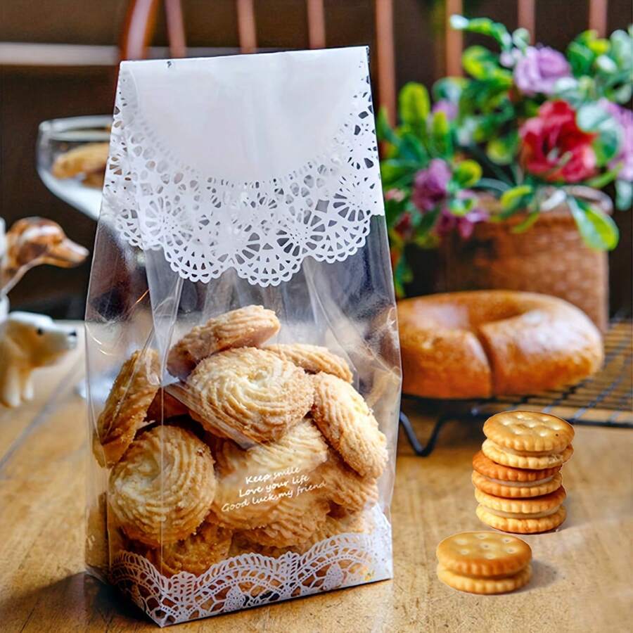 50pcs/Set Transparent Food/Candy/Cake Plastic Self-Sealing Bags, 5.9in X 2.75in