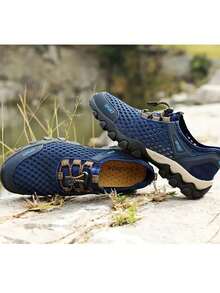 Men's Summer Mesh Breathable Hiking Shoes Sneakers Outdoor Travel Walking Shoes Lightweight Portable Wading Shoes - 藍色 - 查看 7