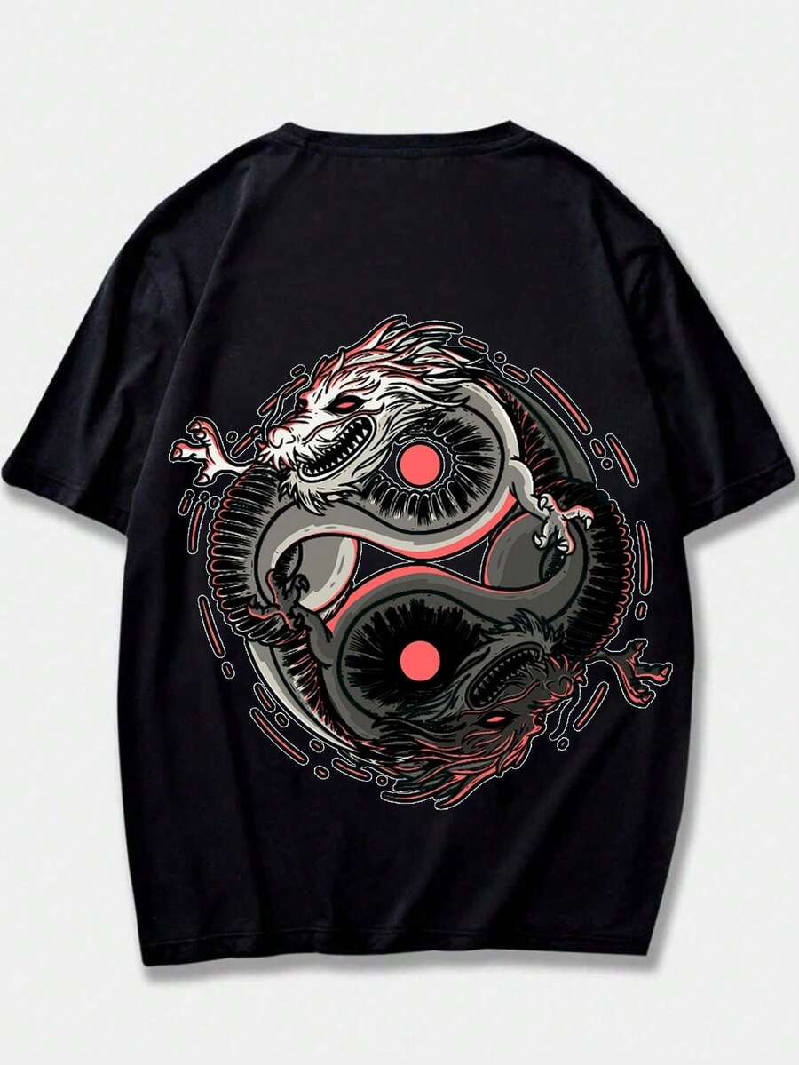 Unisex 100% Cotton Streetwear Dragons T-Shirt Launch Shipping In Various Colors!! - 黑色 - 查看 1