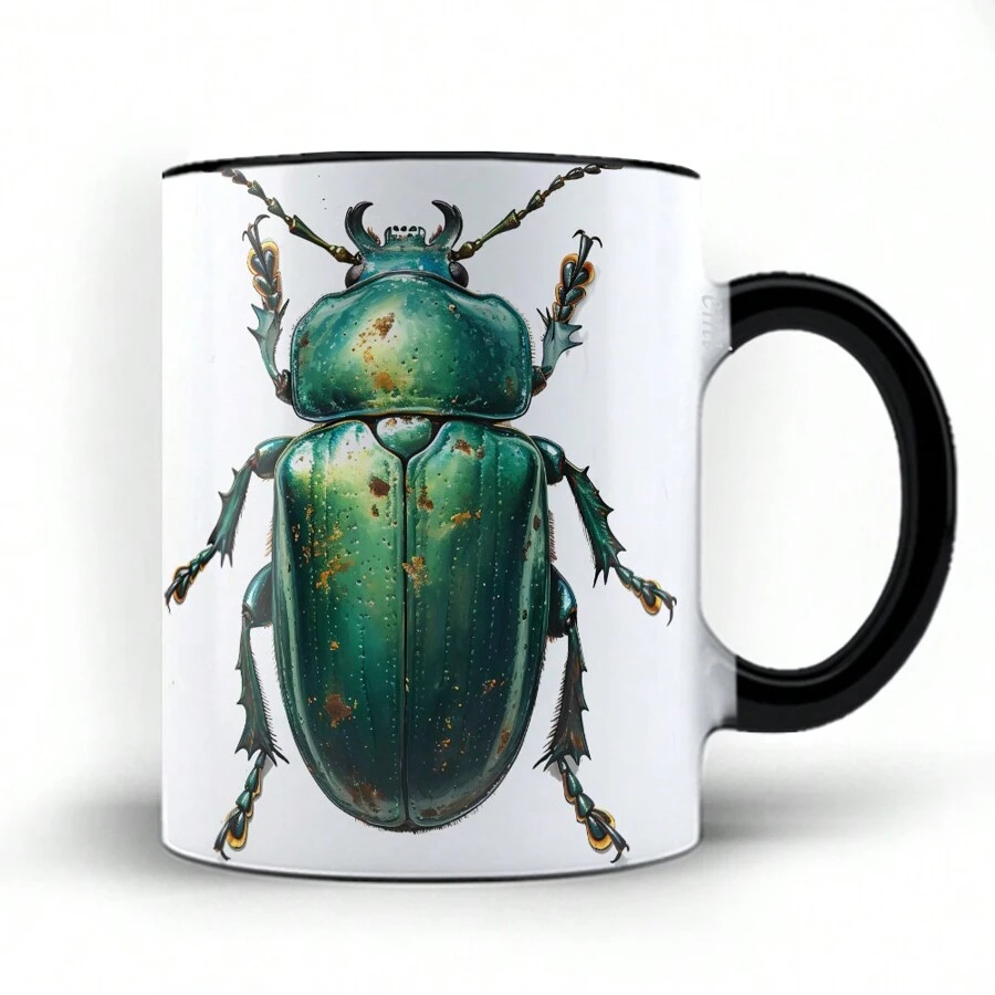 Porcelain Cup Mug Insect Green Beetle Scarab 24 - màu đen - Xem 1