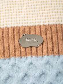 Men's Fashion Loose Fit Casual Sports Collegiate Vintage Color Block Striped Diamond Textured Knitted Sweater With Ribbed Details, Autumn Winter