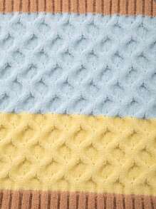 Men's Fashion Loose Fit Casual Sports Collegiate Vintage Color Block Striped Diamond Textured Knitted Sweater With Ribbed Details, Autumn Winter