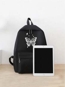 4 件粉色蝴蝶印花实用简约背包套装书包套装，时尚背包，大容量单肩包，便携铅笔袋，零钱包，学院风 Y2k 休闲风格，适合大学生，少女，大一，大二，初中和高中生，大学和高中，非常适合户外、旅行和返校 - 查看 4