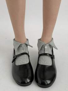 2pcs Personalised Design Grey Socks Turn-Up Buttons Short Socks Girl's Versatile Mary Jane Short Socks Student Socks - Grey - View 1